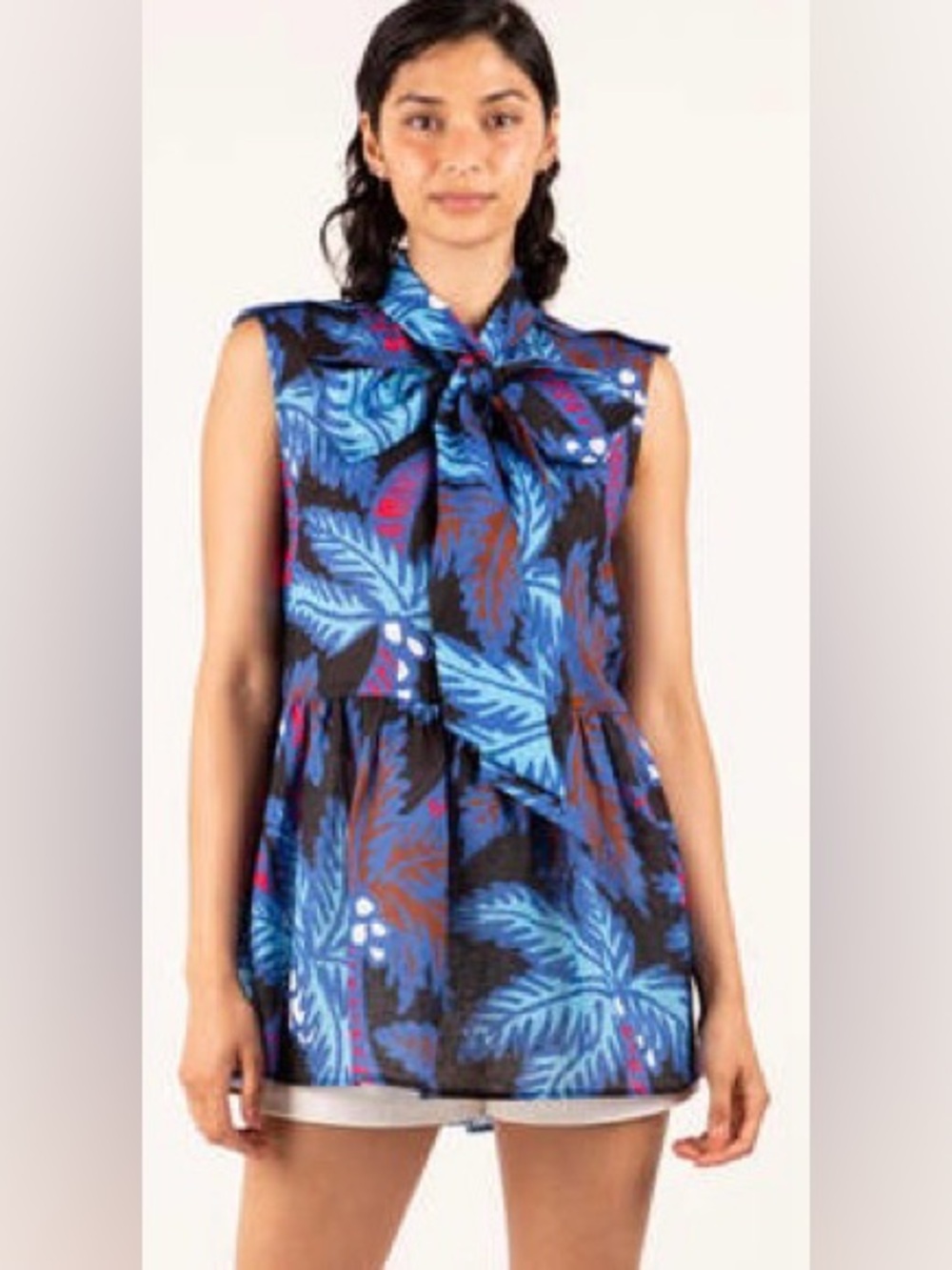Rachel Comey Blue Tropical Print Sleeveless Allegria Tunic Top | Size 2